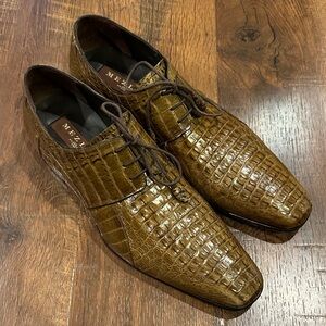Mezlan Olive Crocodile Leather Oxfords